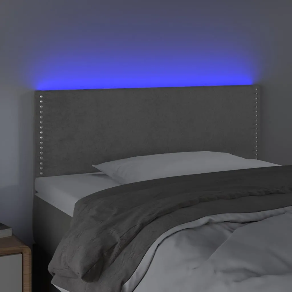 Tăblie de pat cu LED, gri deschis, 80x5x78/88 cm, catifea - imagine 3