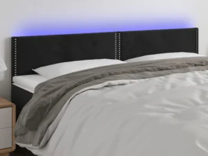 Tăblie de pat cu LED, negru, 200x5x78/88 cm, catifea