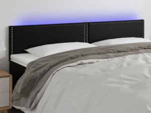 Tăblie de pat cu LED, negru, 200x5x78/88 cm, piele ecologică