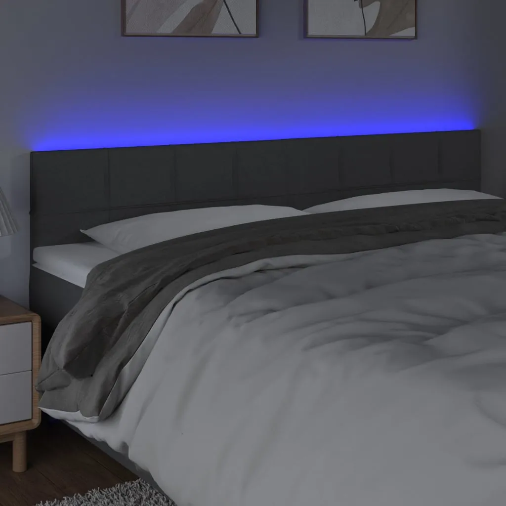 Tăblie de pat cu LED, gri închis, 160x5x78/88 cm, textil - imagine 3