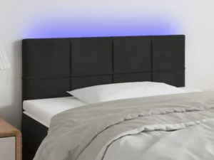 Tăblie de pat cu LED, negru, 80x5x78/88 cm, catifea