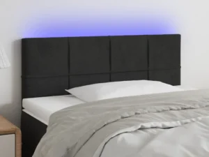 Tăblie de pat cu LED, negru, 90x5x78/88 cm, catifea