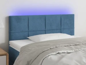 Tăblie de pat cu LED, albastru închis, 90x5x78/88 cm, catifea