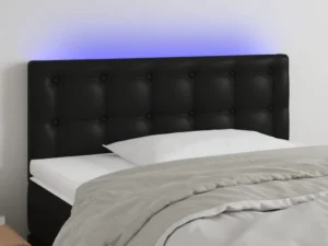 Tăblie de pat cu LED, negru, 80x5x78/88 cm, piele ecologică