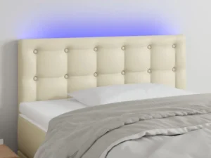 Tăblie de pat cu LED, crem, 80x5x78/88 cm, piele ecologică