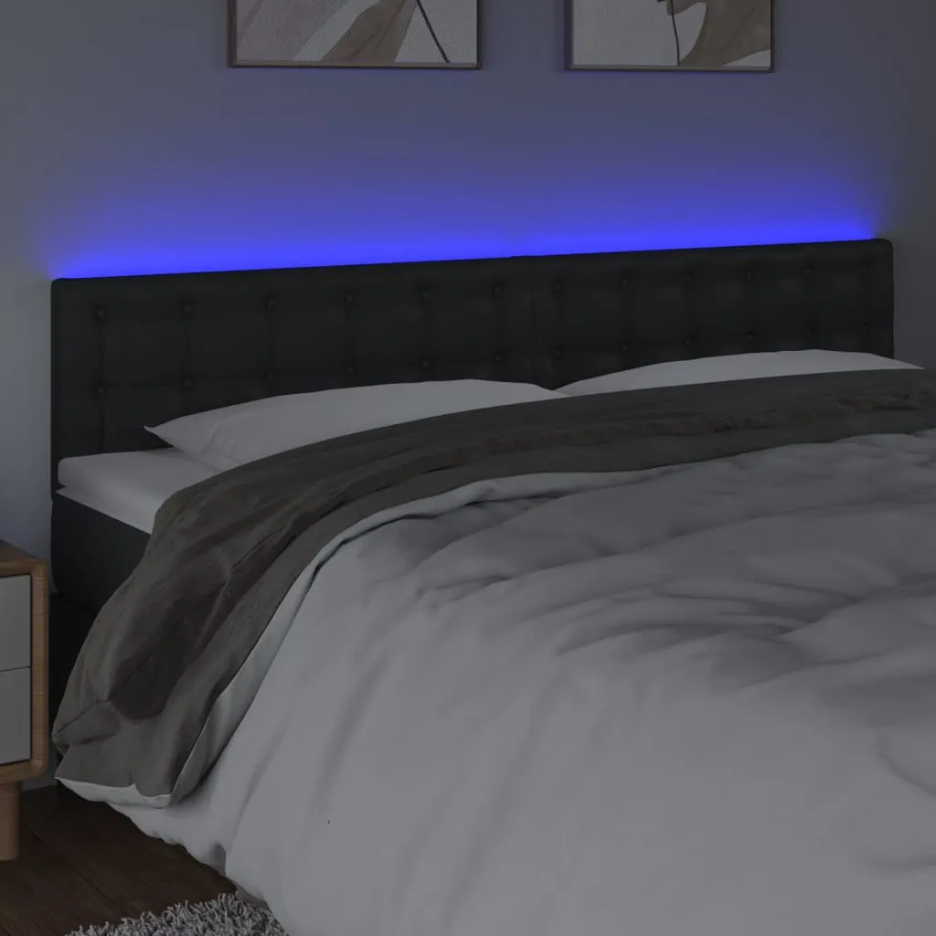 Tăblie de pat cu LED, negru, 200x5x78/88 cm, piele ecologică - imagine 3