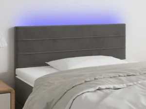 Tăblie de pat cu LED, gri închis, 80x5x78/88 cm, catifea
