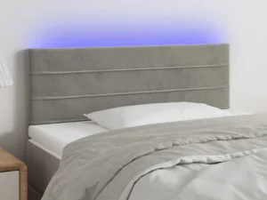 Tăblie de pat cu LED, gri deschis, 90x5x78/88 cm, catifea