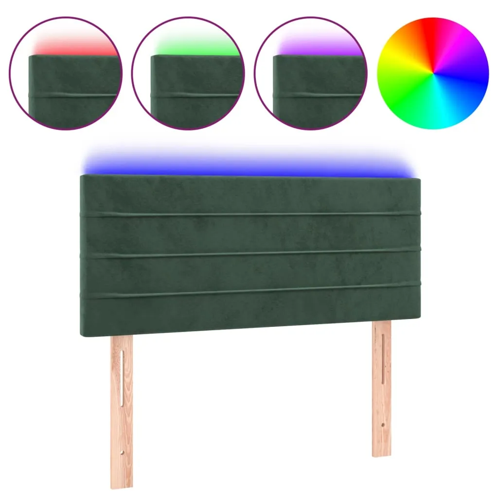 Tăblie de pat cu LED, verde închis, 100x5x78/88 cm, catifea - imagine 2