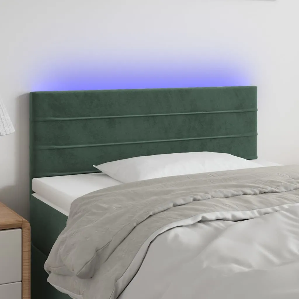 Tăblie de pat cu LED, verde închis, 100x5x78/88 cm, catifea