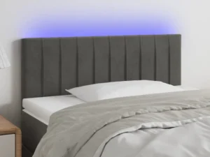 Tăblie de pat cu LED, gri închis, 100x5x78/88 cm, catifea