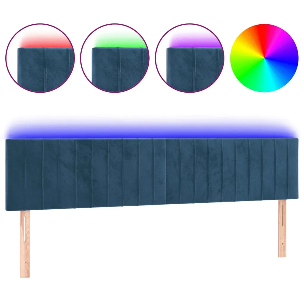 Tăblie de pat cu LED, albastru închis, 180x5x78/88 cm, catifea - imagine 2