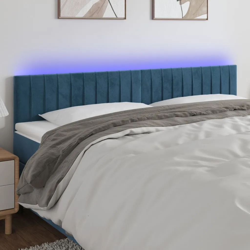 Tăblie de pat cu LED, albastru închis, 180x5x78/88 cm, catifea