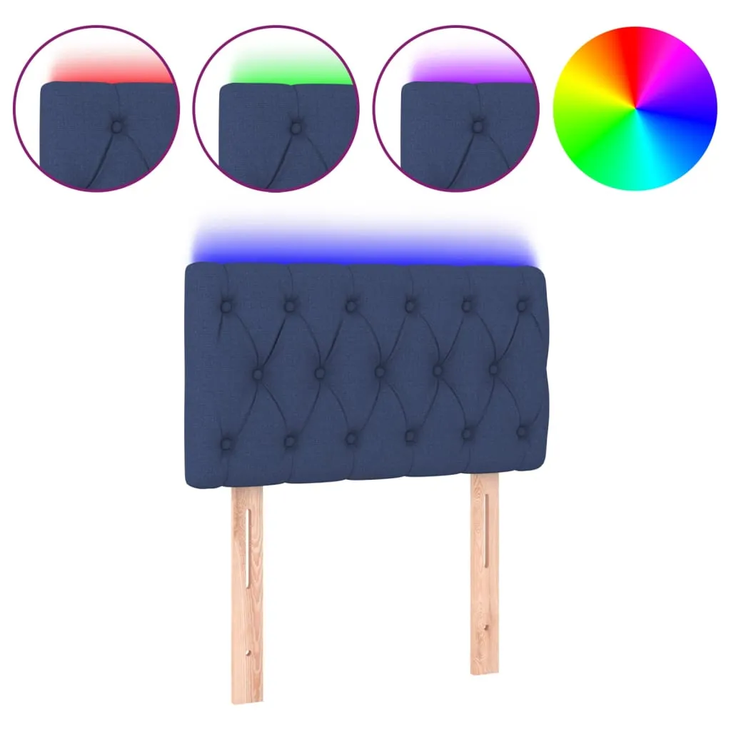 Tăblie de pat cu LED, albastru, 80x7x78/88 cm, textil - imagine 2