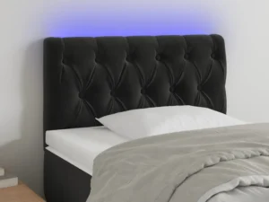 Tăblie de pat cu LED, negru, 80x7x78/88 cm, catifea