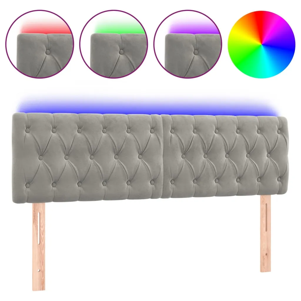 Tăblie de pat cu LED, gri deschis, 144x7x78/88 cm, catifea - imagine 2