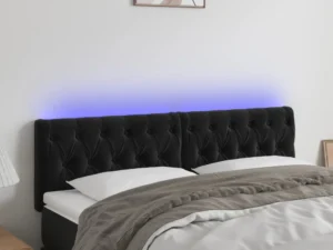 Tăblie de pat cu LED, negru, 160x7x78/88 cm, catifea