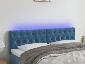 Tăblie de pat cu LED, albastru închis, 160x7x78/88 cm, catifea