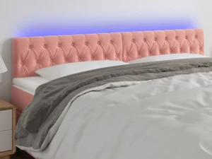 Tăblie de pat cu LED, roz, 200x7x78/88 cm, catifea