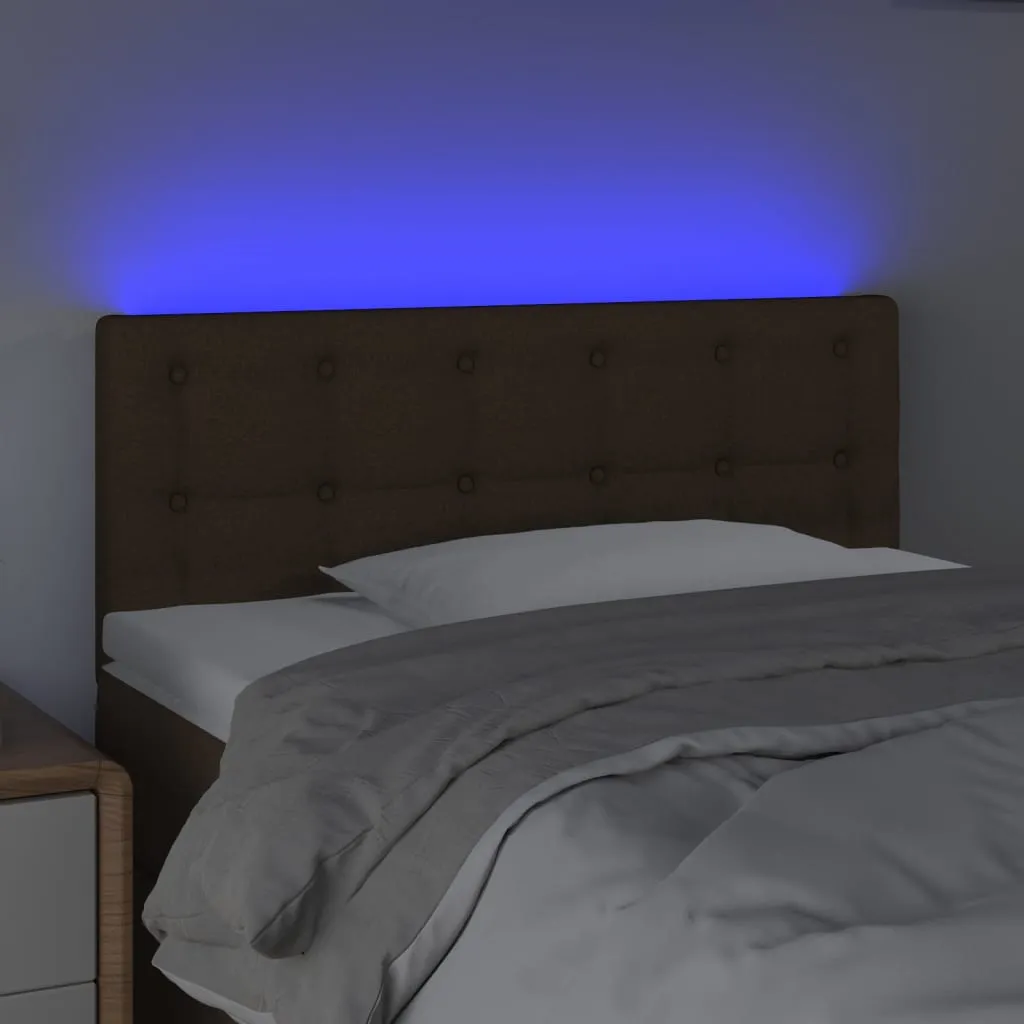 Tăblie de pat cu LED, maro închis, 90x5x78/88 cm, textil - imagine 3