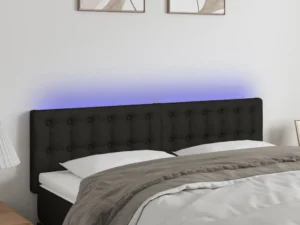 Tăblie de pat cu LED, negru, 144x5x78/88 cm, textil