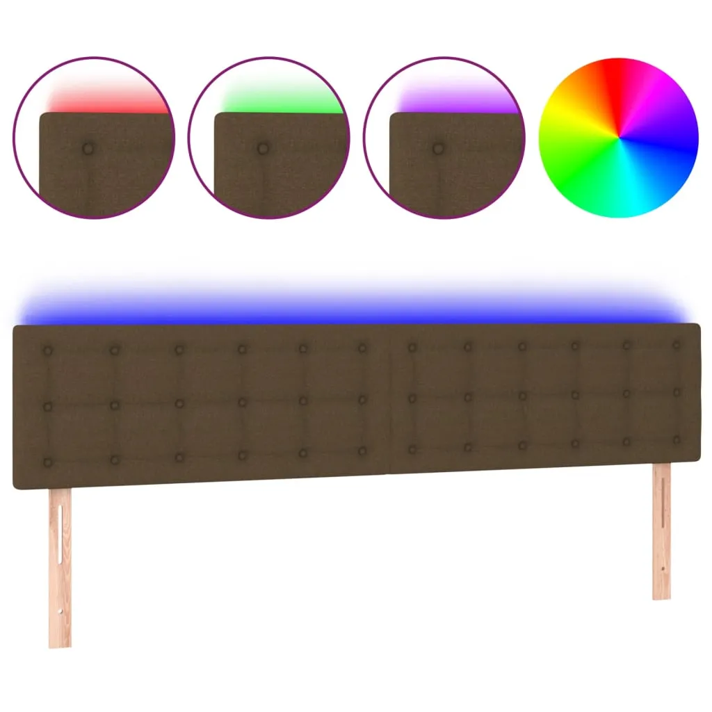 Tăblie de pat cu LED, maro închis, 200x5x78/88 cm, textil - imagine 2