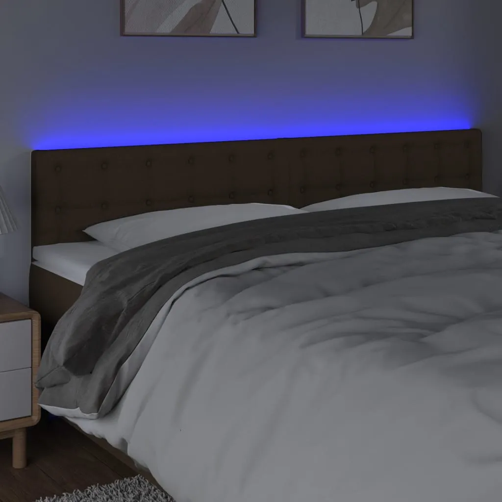 Tăblie de pat cu LED, maro închis, 200x5x78/88 cm, textil - imagine 3