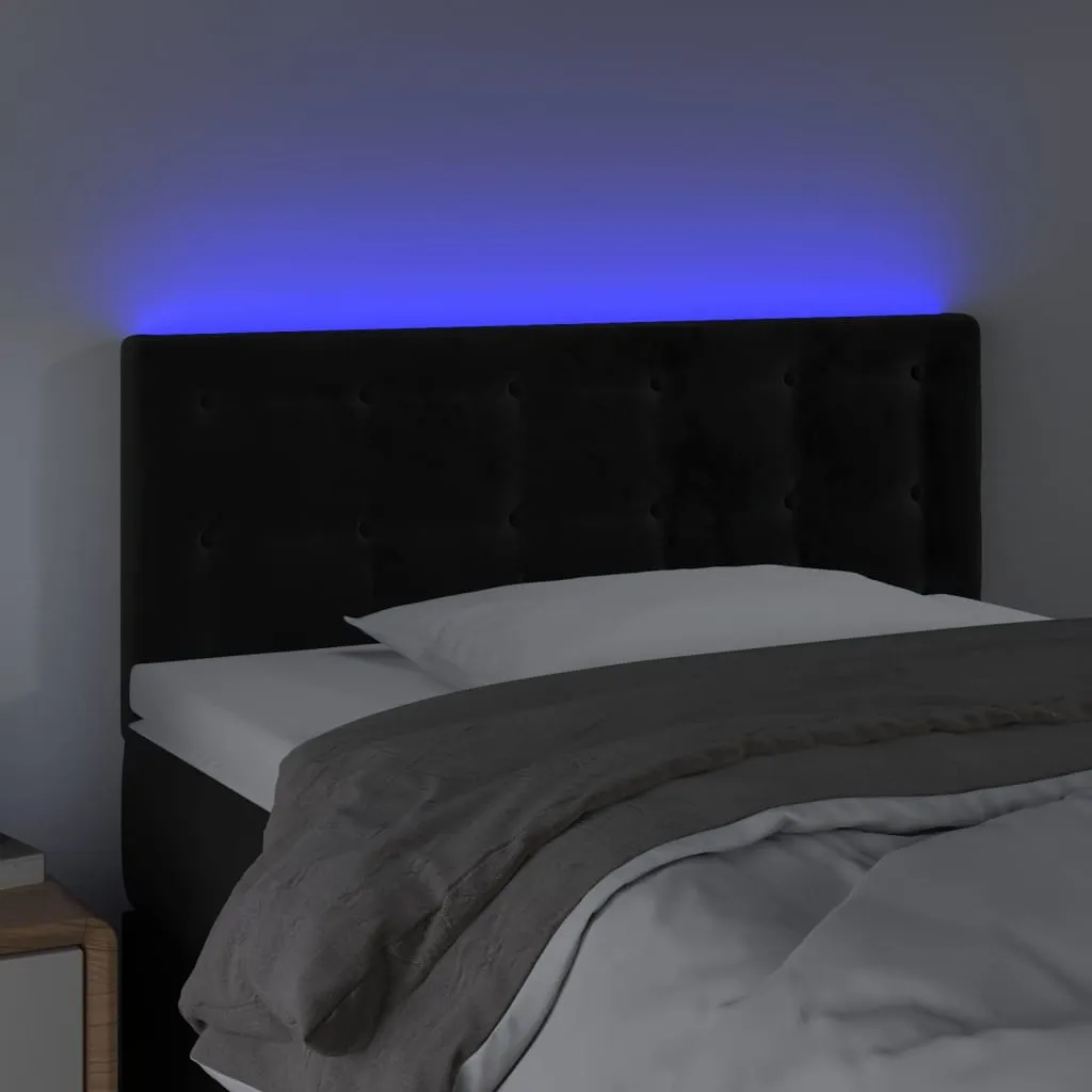 Tăblie de pat cu LED, negru, 100x5x78/88 cm, catifea - imagine 3