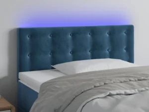 Tăblie de pat cu LED, albastru închis, 100x5x78/88 cm, catifea
