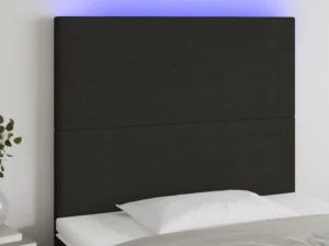 Tăblie de pat cu LED, negru, 80x5x118/128 cm, textil
