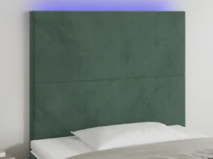 Tăblie de pat cu LED, verde închis, 90x5x118/128 cm, catifea