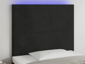 Tăblie de pat cu LED, negru, 100x5x118/128 cm, catifea