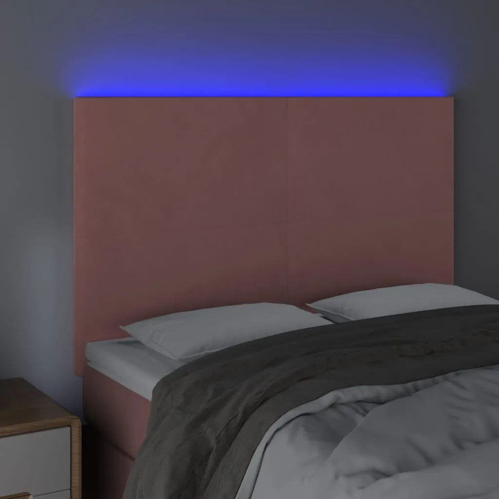 Tăblie de pat cu LED, roz, 144x5x118/128 cm, catifea - imagine 3