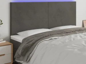 Tăblie de pat cu LED, gri închis, 200x5x118/128 cm, catifea