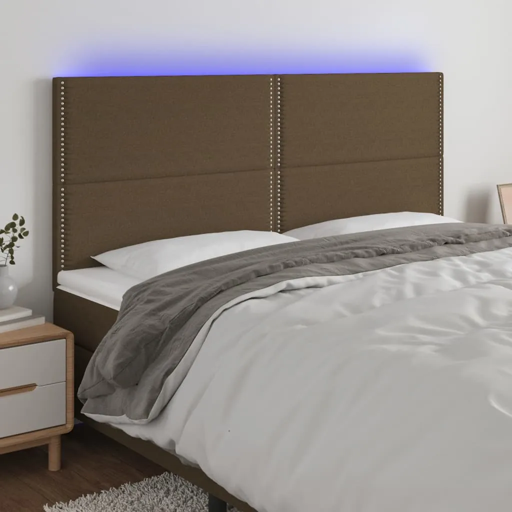 Tăblie de pat cu LED, maro închis, 160x5x118/128 cm, textil