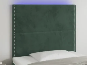 Tăblie de pat cu LED, verde închis, 90x5x118/128 cm, catifea