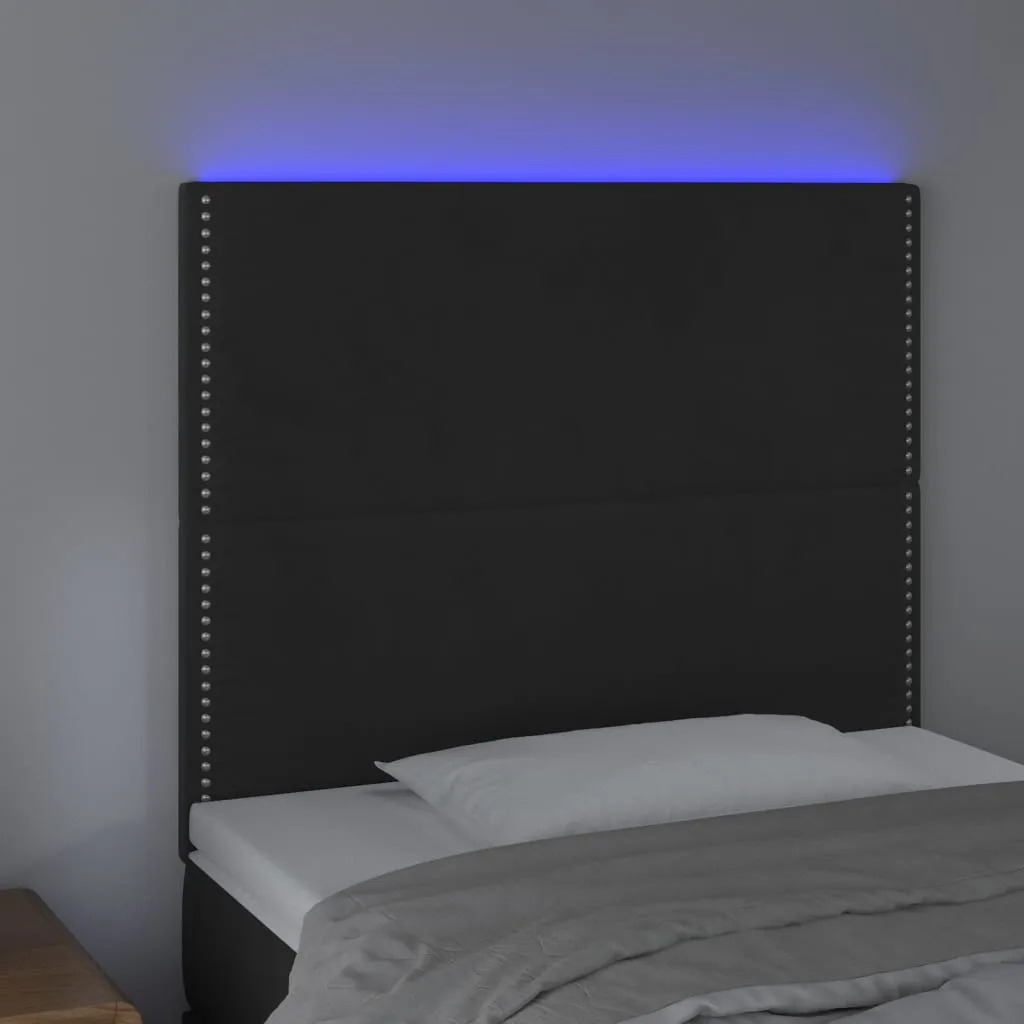 Tăblie de pat cu LED, negru, 100x5x118/128 cm, catifea - imagine 3