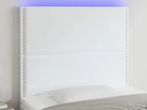 Tăblie de pat cu LED, alb, 90x5x118/128 cm, piele ecologică