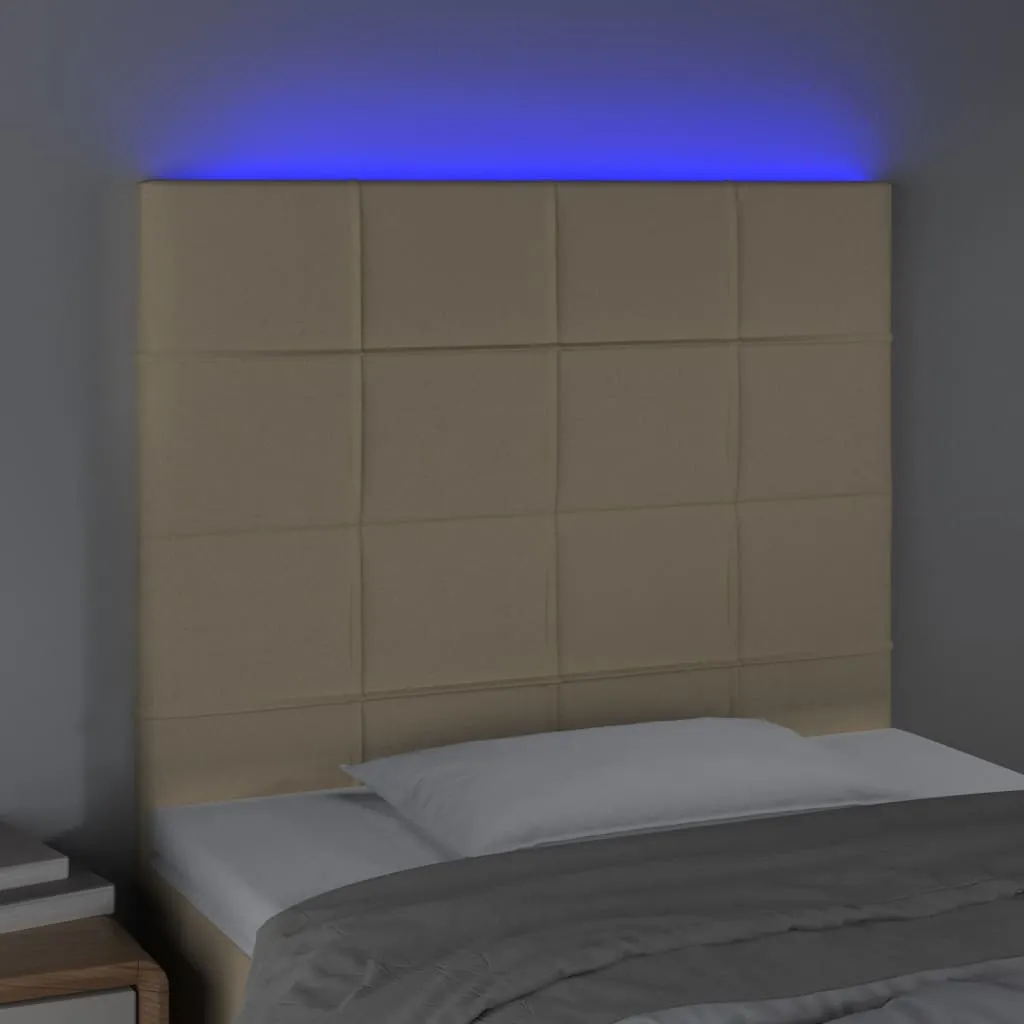 Tăblie de pat cu LED, crem, 100x5x118/128 cm, textil - imagine 3