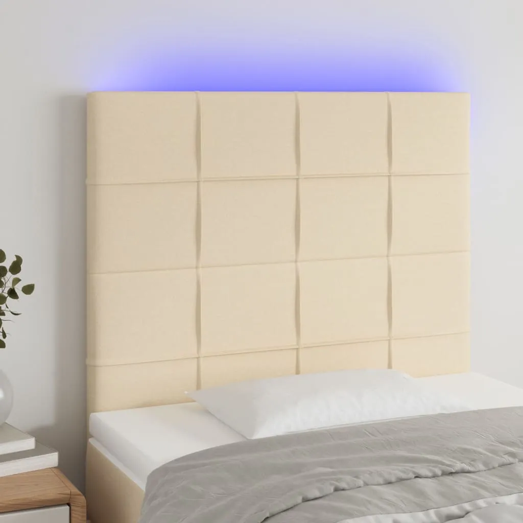 Tăblie de pat cu LED, crem, 100x5x118/128 cm, textil