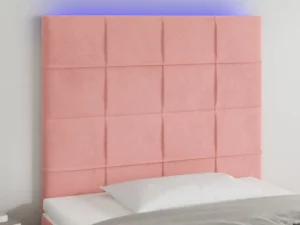 Tăblie de pat cu LED, roz, 90x5x118/128 cm, catifea