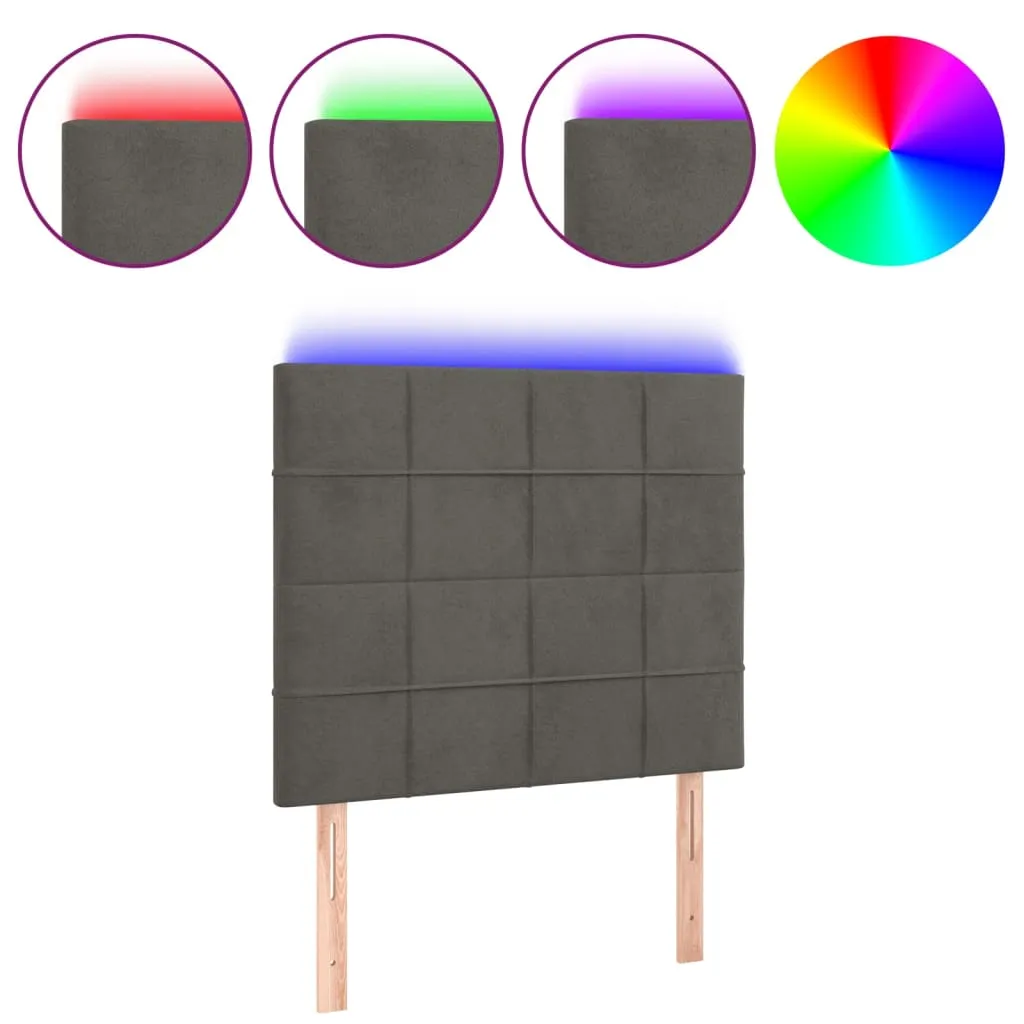 Tăblie de pat cu LED, gri închis, 100x5x118/128 cm, textil - imagine 2