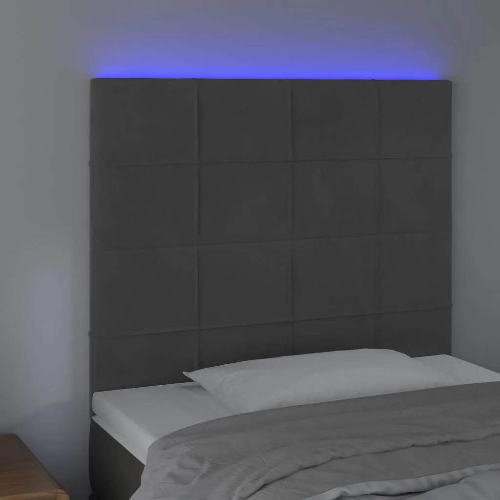 Tăblie de pat cu LED, gri închis, 100x5x118/128 cm, textil - imagine 3