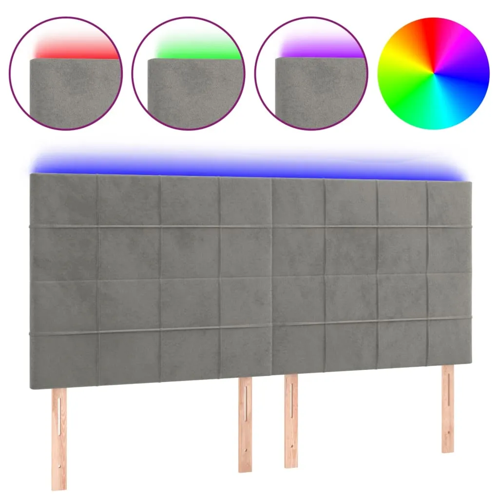 Tăblie de pat cu LED, gri deschis, 160x5x118/128 cm, catifea - imagine 2