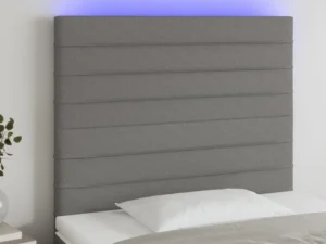 Tăblie de pat cu LED, gri închis, 100x5x118/128 cm, textil