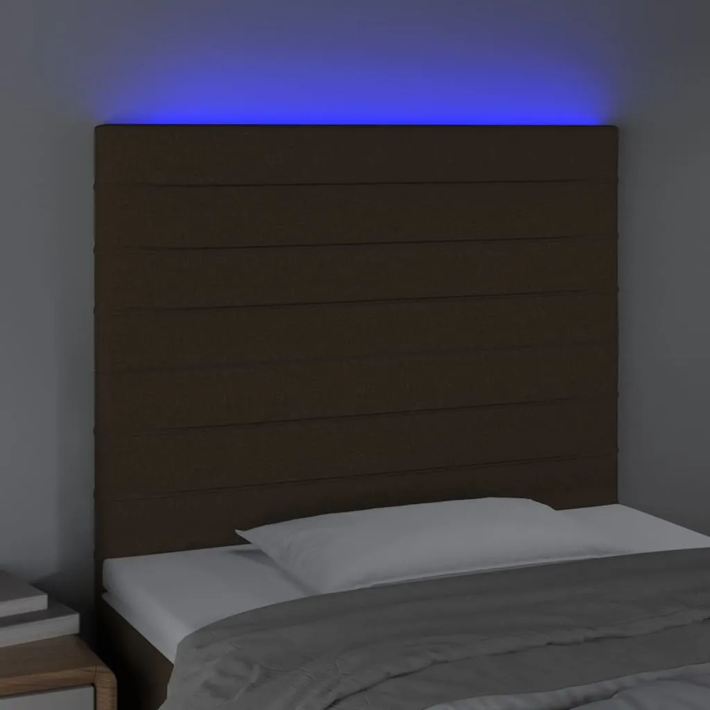 Tăblie de pat cu LED, maro închis, 100x5x118/128 cm, textil - imagine 3