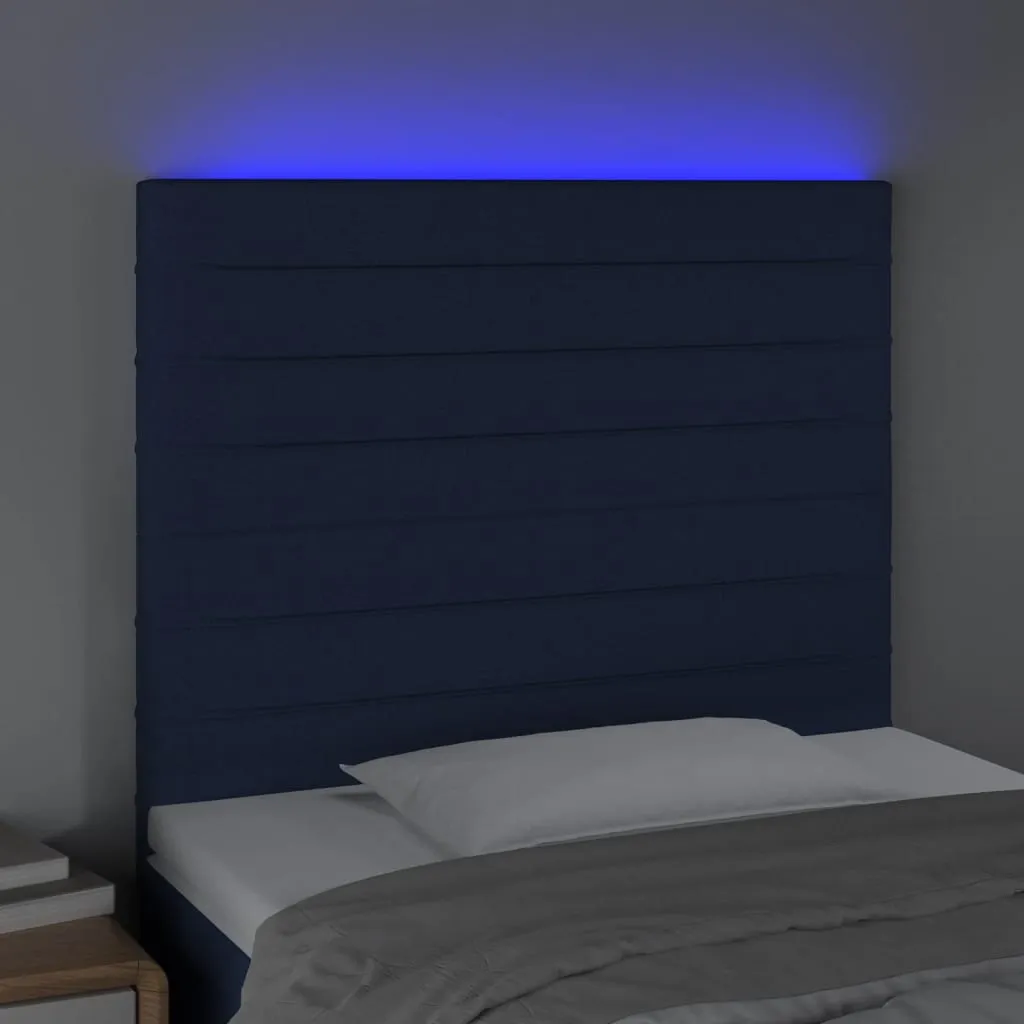 Tăblie de pat cu LED, albastru, 100x5x118/128 cm, textil - imagine 3