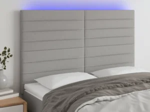 Tăblie de pat cu LED, gri deschis, 144x5x118/128 cm, textil