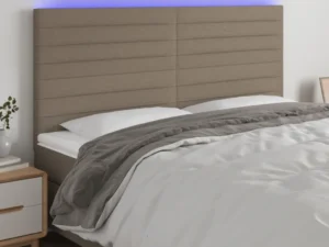 Tăblie de pat cu LED, gri taupe, 160x5x118/128 cm, textil