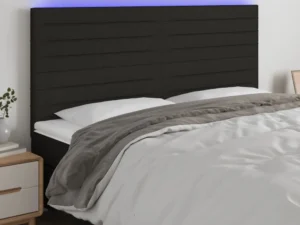 Tăblie de pat cu LED, negru, 200x5x118/128 cm, textil